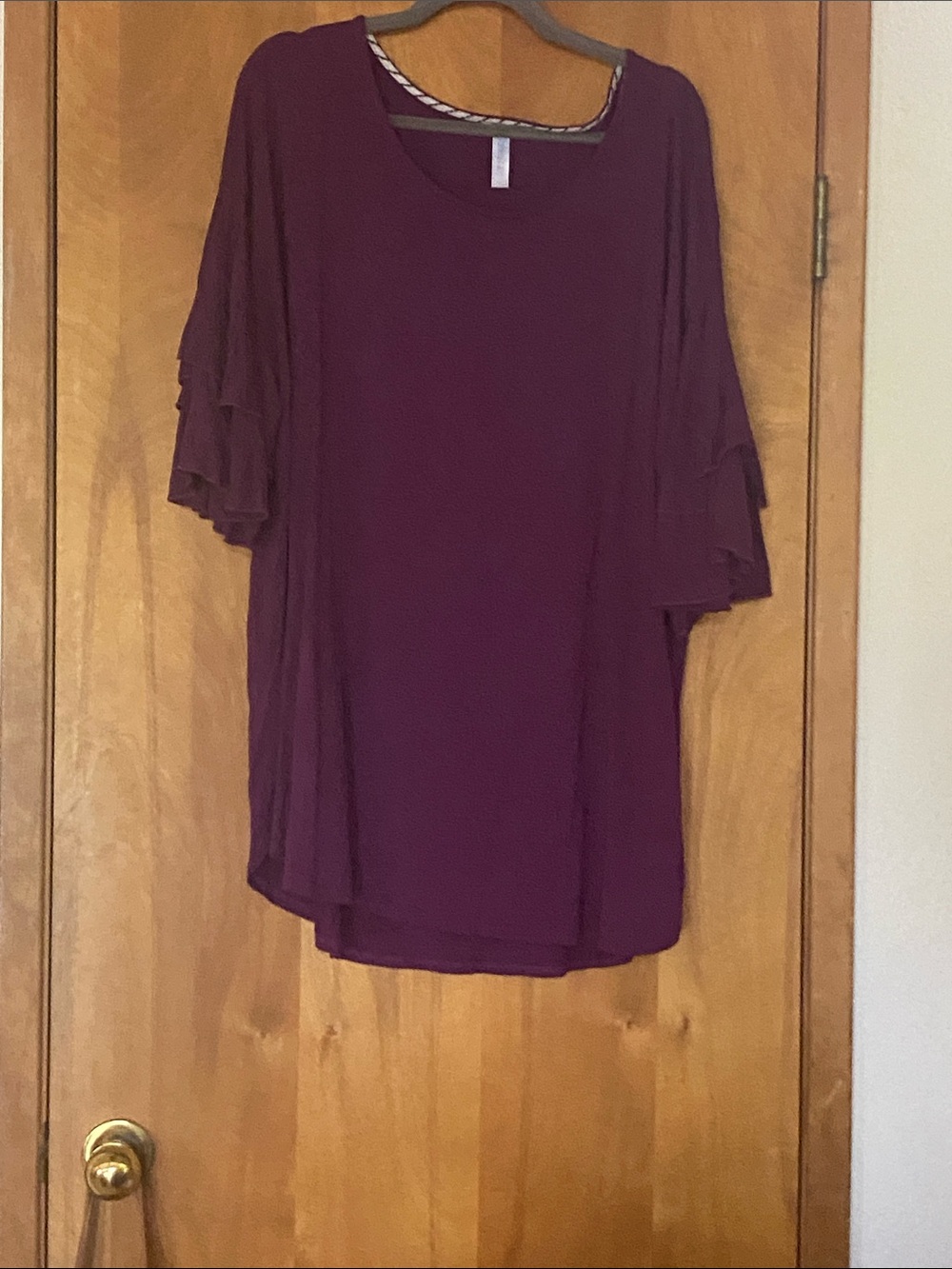 Ruffle Sleeve Scoop Neck Tunic in Plum